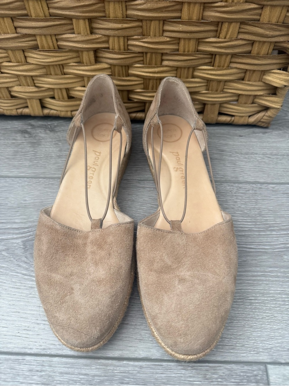 Paul Green Taupe Suede Pointed Flats with T-Strap